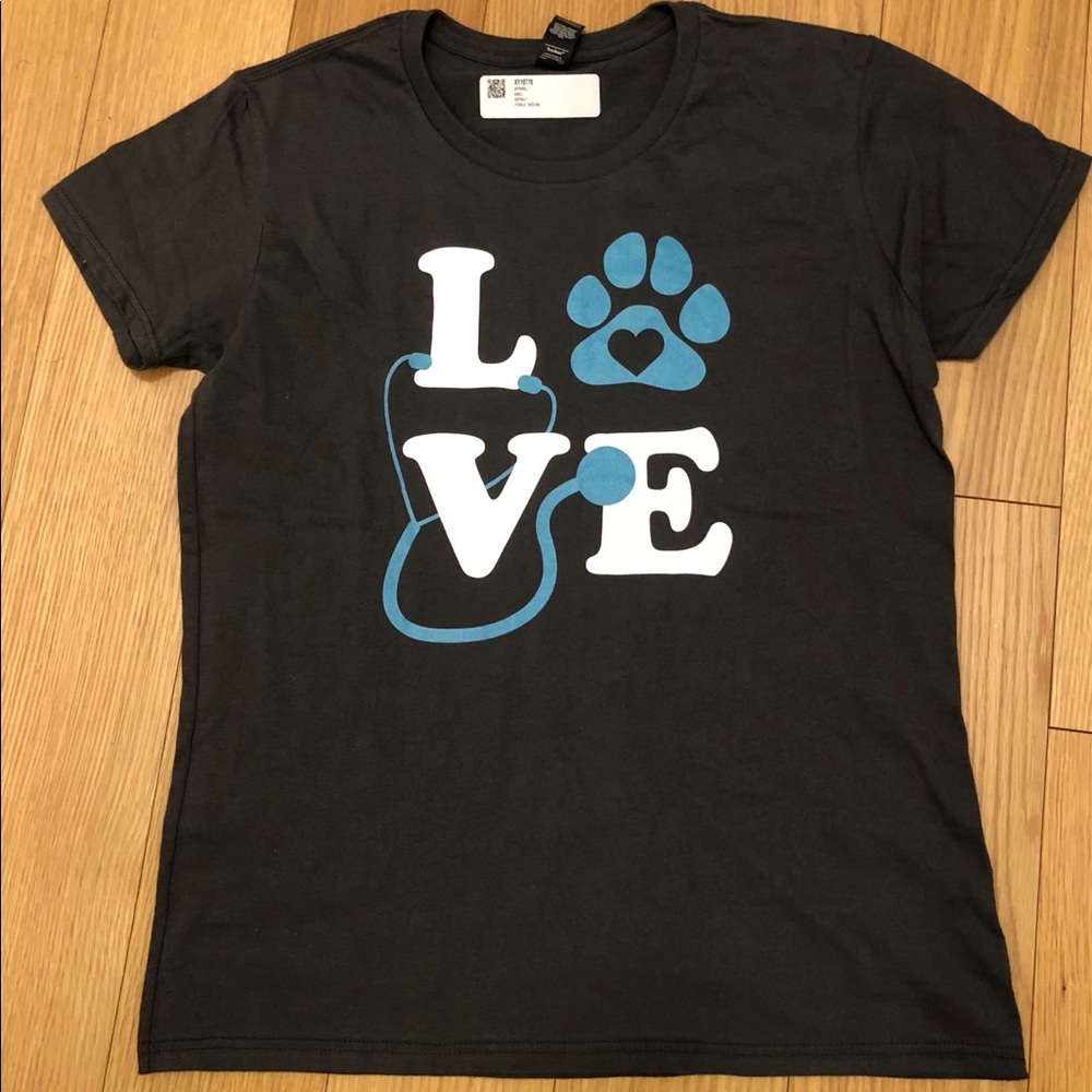 Veterinary LOVE Tee Shirt-charcoal and teal M